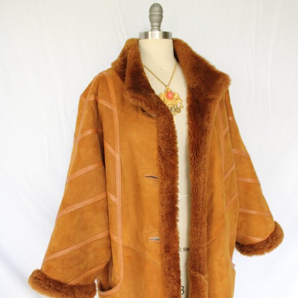 ZANA COUTURE vintage Shearling brown fur lamb leather Toscana Aspen coat poncho - Picture 8 of 10